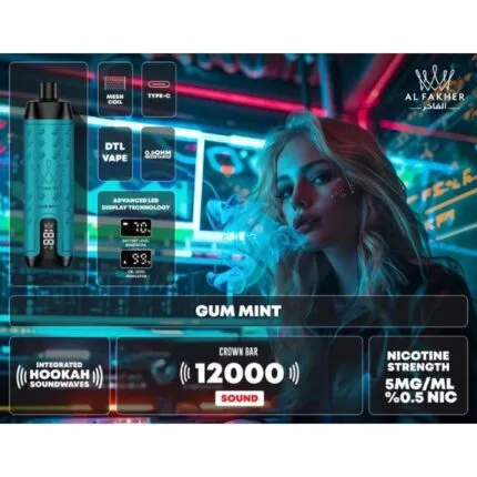 Al Fakher Crown Bar 12000 Puffs DLT Vape GUM MINT Price in Dubai
